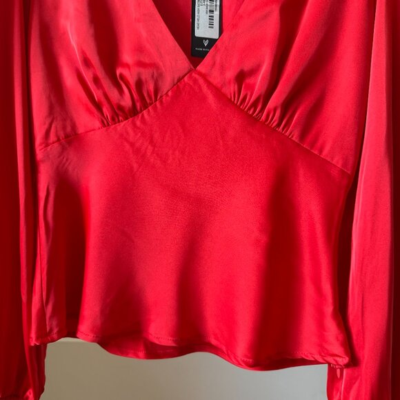Lulus Head Held High Red Satin Long Sleeve Blouse Top | Size Small NWT - Picture 5 of 16